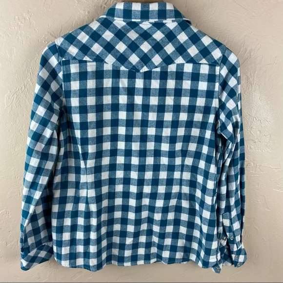 Bit and Bridle Green White Plaid Check Flannel Western Shirt Embellished Medium - Picture 7 of 11